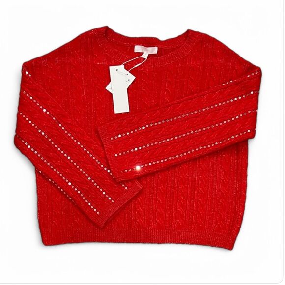 Adyson Parker Formula One Red Cable Knit Sequins Detail Sweater NWT Size Medium - Picture 1 of 12